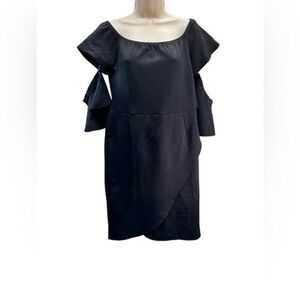 anne fontaine black mini dress faux wrap off the shoulder removable sleeves
